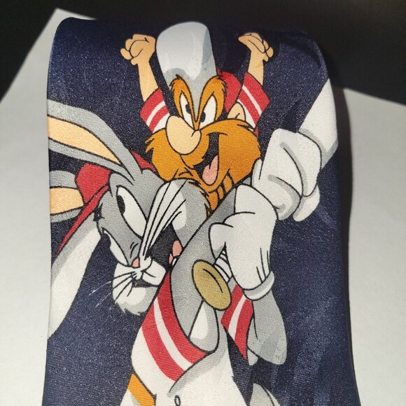 Looney Tunes Bugs Bunny TAZ Yosimitie Sam Baseball Necktie Silk Cartoon - Picture 2 of 7